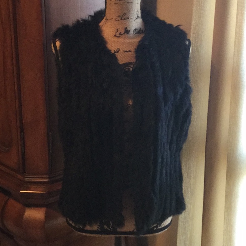 Black real rabbit fur vest